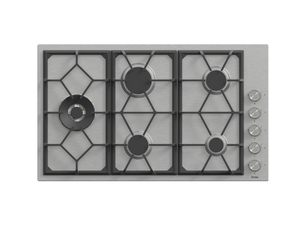 90 cm Basic, 5 Gas Burner, Heavy duty cast grille, Side Knobs