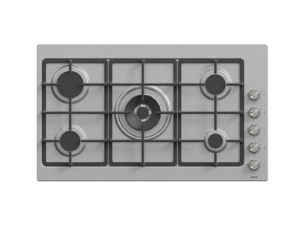 90 cm Elite Plus, 5 Gas Burner, Heavy duty cast grille, Side Knobs