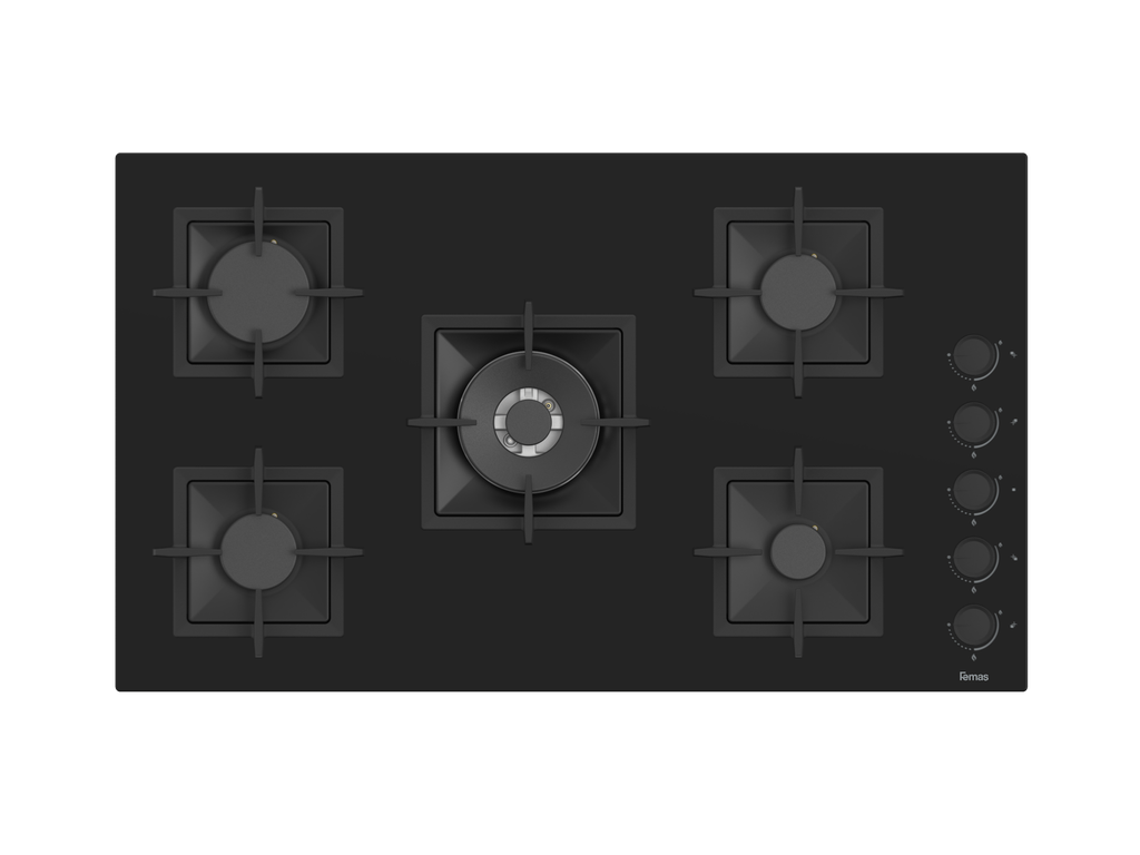 90 cm Basic SC225 Femas Hob, 5 Gas Burners . Cast Iron Support - Side Knobs
