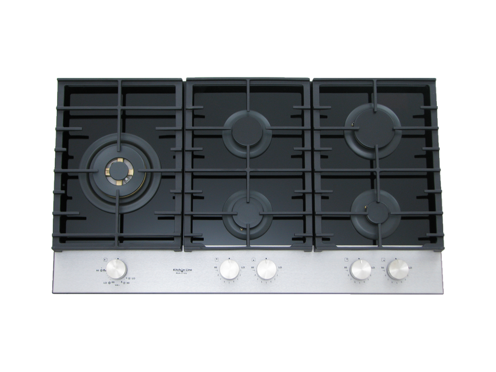 90 cm PRO Hob, 5 Gas Burners . Cast Iron Support - Front Knobs