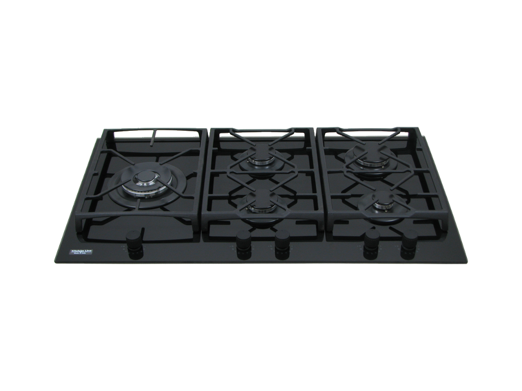 90 cm Ceramic glass Hob, 5 Gas Burners . Cast Iron Support - Front Knobs