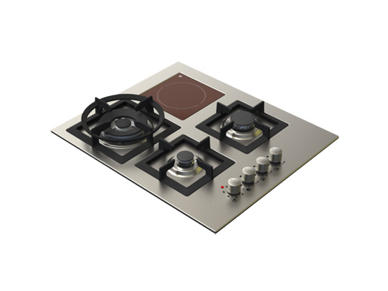 60 cm Jeweline Hob, 3 Gas Burners + 1 Ceramic Plate. Cast Iron Support. Side Knobs