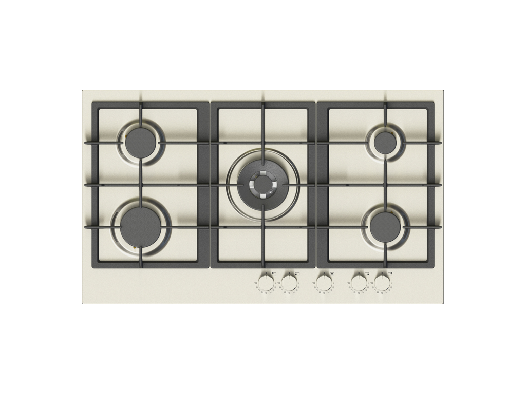 90 cm ICON Hob, 5 Gas Burners . Cast Iron Support - Front Knobs