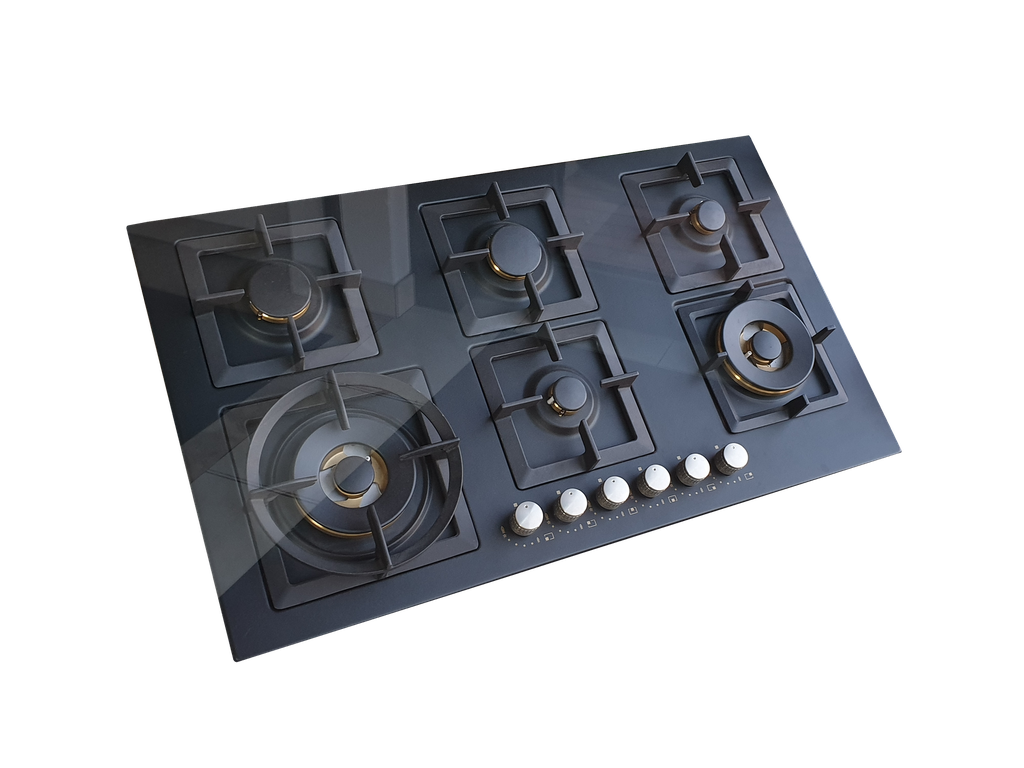 90 cm Jeweline Hob, 6 Gas Burners . Cast Iron Support - Front Knobs