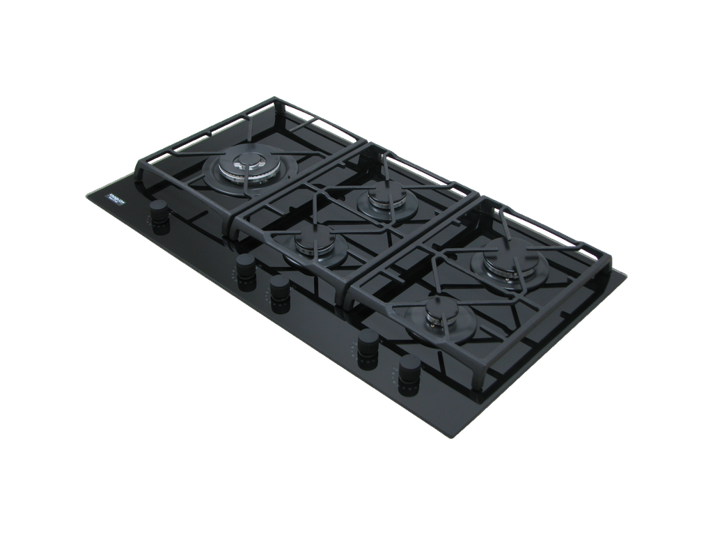 90 cm Ceramic glass Hob, 5 Gas Burners . Cast Iron Support - Front Knobs
