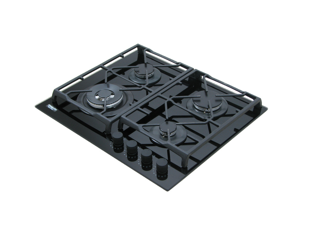 60 cm Ceramic glass Hob, 4 Gas Burners . Cast Iron Support - Front Knobs