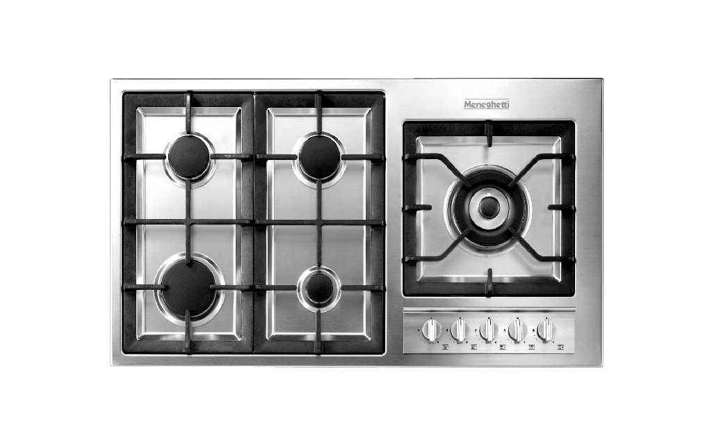 90 cm Basic Meneghetti Hob, 5 Gas Burners . Cast Iron Support - Front Knobs